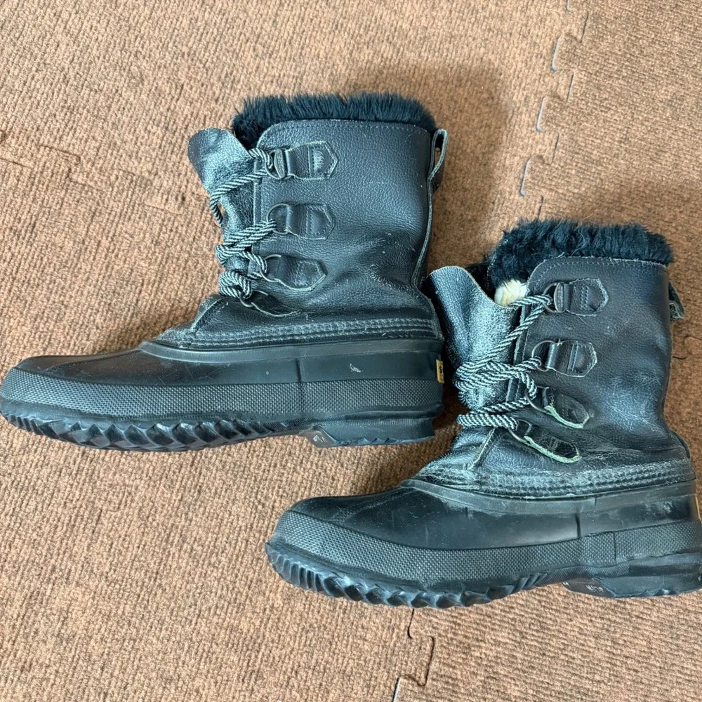 Sorel Caribou Winter Boots Womens 9 Black‎ Leather Rubber Waterproof Made Canada